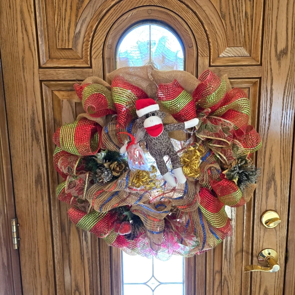 Handcrafted Burlap & Mesh Sock Monkey 24